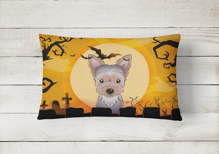 12 in x 16 in  Outdoor Throw Pillow Halloween Yorkie Puppy Canvas Fabric Decorative Pillow