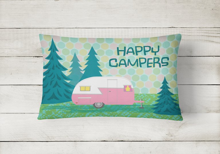 12 in x 16 in  Outdoor Throw Pillow Happy Campers Glamping Trailer Canvas Fabric Decorative Pillow