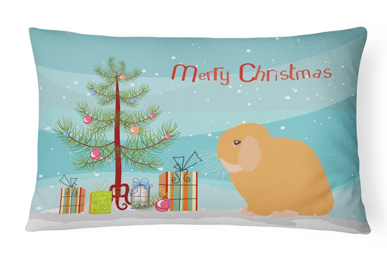 12 in x 16 in  Outdoor Throw Pillow Holland Lop Rabbit Christmas Canvas Fabric Decorative Pillow