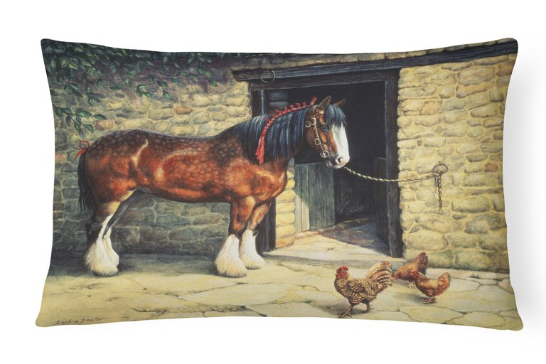 12 in x 16 in  Outdoor Throw Pillow Horse and Chickens by Daphne Baxter Canvas Fabric Decorative Pillow