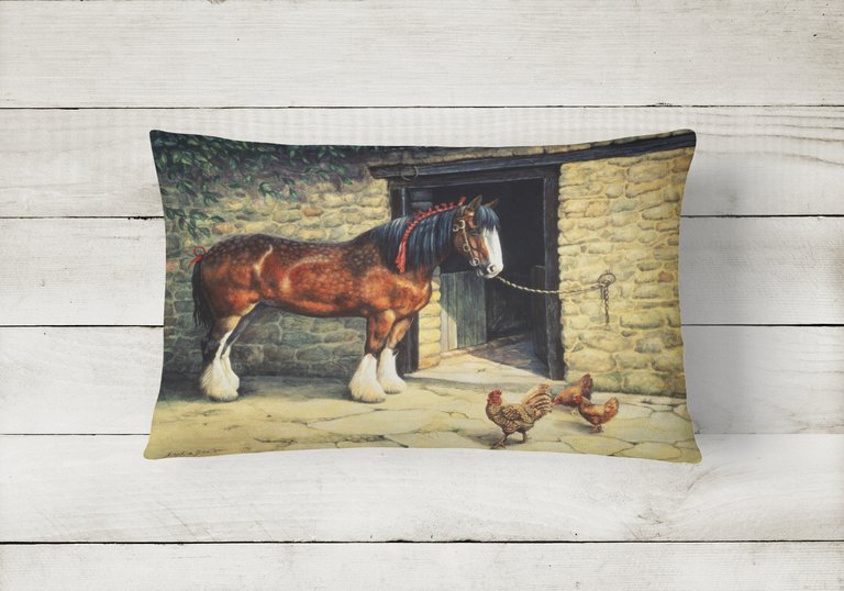 12 in x 16 in  Outdoor Throw Pillow Horse and Chickens by Daphne Baxter Canvas Fabric Decorative Pillow