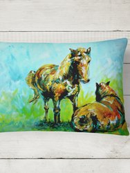 12 in x 16 in  Outdoor Throw Pillow Horse Grazin Canvas Fabric Decorative Pillow