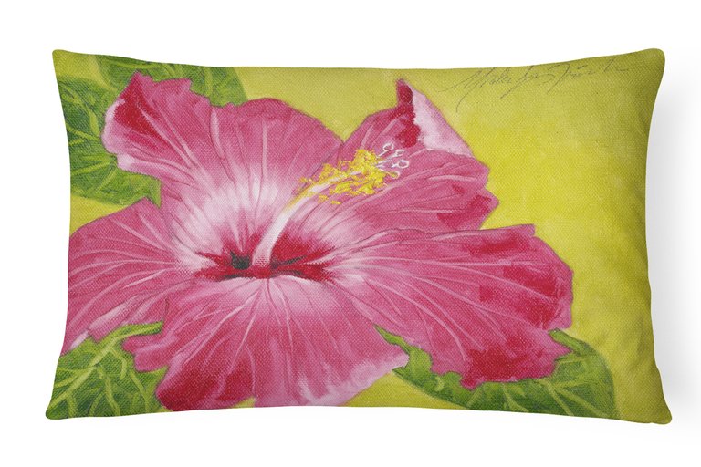 12 in x 16 in  Outdoor Throw Pillow Hot Pink Hibiscus by Malenda Trick Canvas Fabric Decorative Pillow