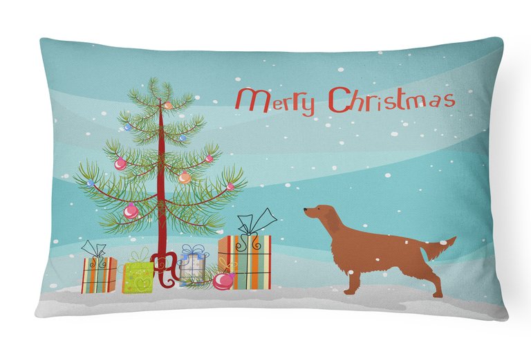 12 in x 16 in  Outdoor Throw Pillow Irish Setter Merry Christmas Tree Canvas Fabric Decorative Pillow