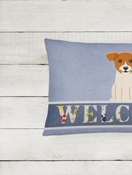 12 in x 16 in  Outdoor Throw Pillow Jack Russell Terrier Welcome Canvas Fabric Decorative Pillow