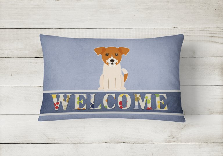 12 in x 16 in  Outdoor Throw Pillow Jack Russell Terrier Welcome Canvas Fabric Decorative Pillow