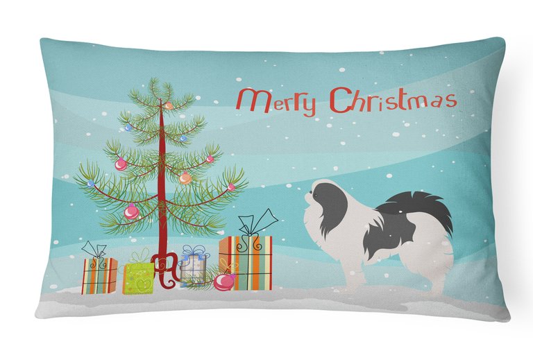 12 in x 16 in  Outdoor Throw Pillow Japanese Chin Merry Christmas Tree Canvas Fabric Decorative Pillow