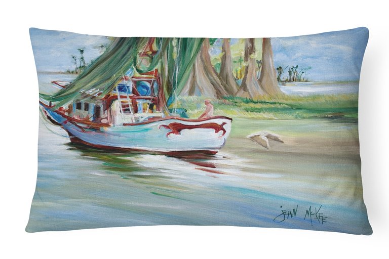 12 in x 16 in  Outdoor Throw Pillow Jeannie Shrimp Boat Canvas Fabric Decorative Pillow