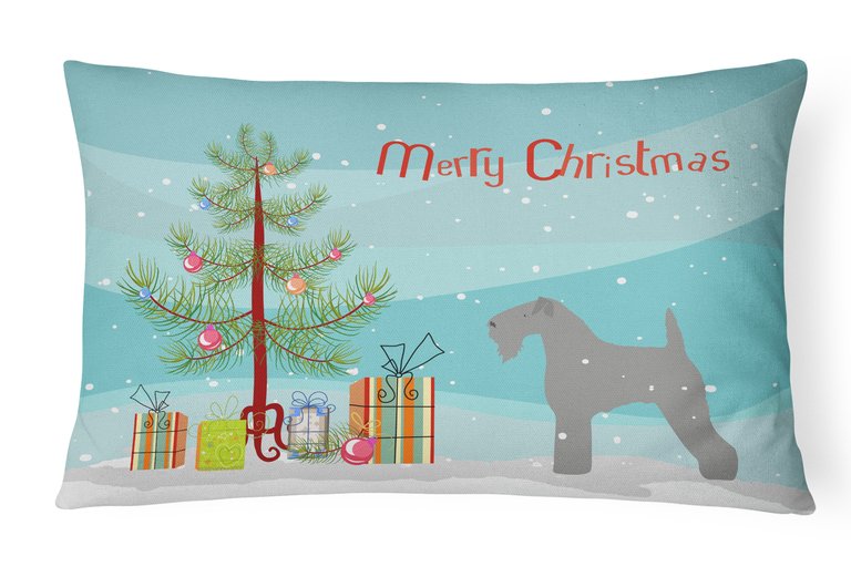 12 in x 16 in  Outdoor Throw Pillow Kerry Blue Terrier Merry Christmas Tree Canvas Fabric Decorative Pillow