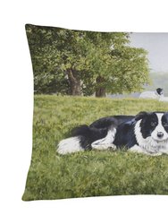 12 in x 16 in  Outdoor Throw Pillow Let's Play Border Collie Canvas Fabric Decorative Pillow