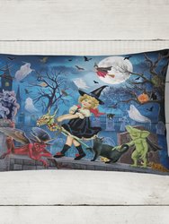 12 in x 16 in  Outdoor Throw Pillow Littlest Witch's Halloween Party Canvas Fabric Decorative Pillow