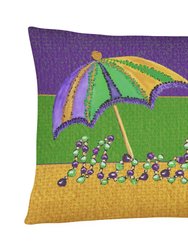 12 in x 16 in  Outdoor Throw Pillow Mardi Gras Beads and Umbrella Canvas Fabric Decorative Pillow