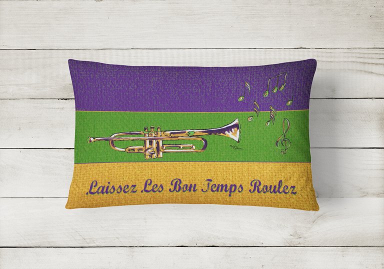 12 in x 16 in  Outdoor Throw Pillow Mardi Gras Jazz Trumpet Canvas Fabric Decorative Pillow