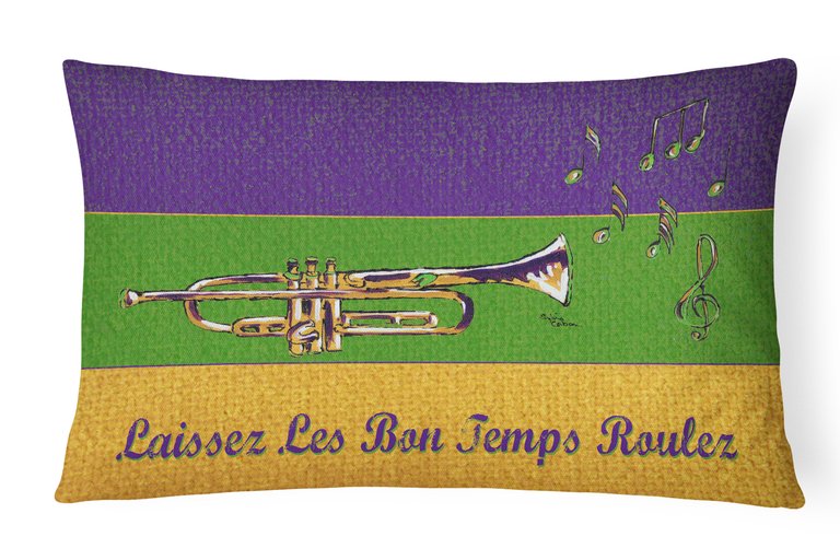 12 in x 16 in  Outdoor Throw Pillow Mardi Gras Jazz Trumpet Canvas Fabric Decorative Pillow