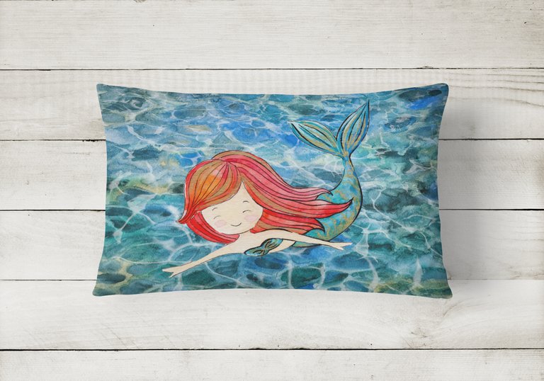 12 in x 16 in  Outdoor Throw Pillow Mermaid Swimming Canvas Fabric Decorative Pillow