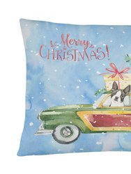 12 in x 16 in  Outdoor Throw Pillow Merry Christmas Boston Terrier Canvas Fabric Decorative Pillow