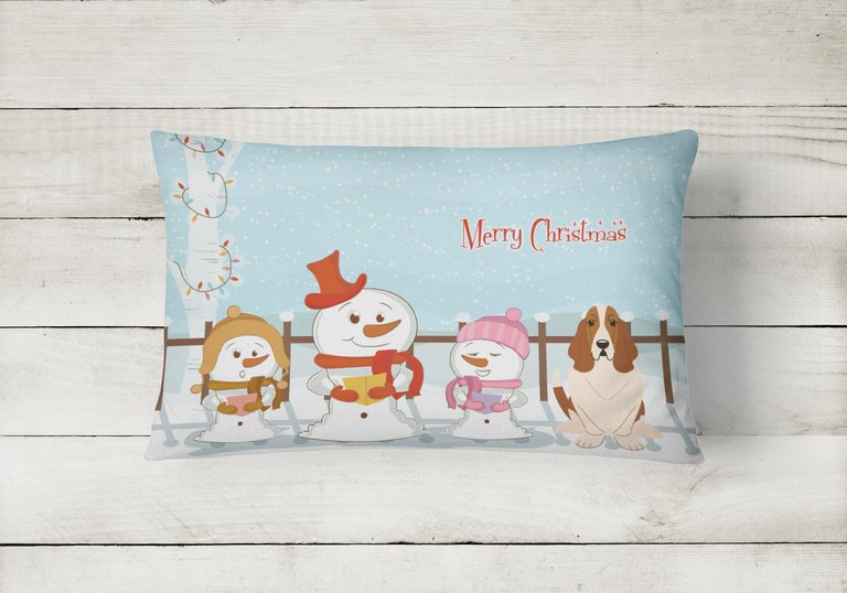 12 in x 16 in  Outdoor Throw Pillow Merry Christmas Carolers Basset Hound Canvas Fabric Decorative Pillow