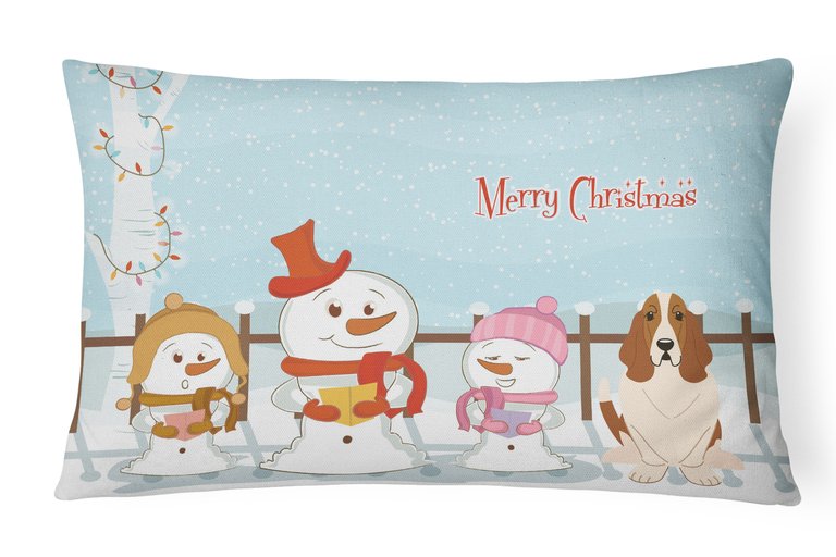12 in x 16 in  Outdoor Throw Pillow Merry Christmas Carolers Basset Hound Canvas Fabric Decorative Pillow