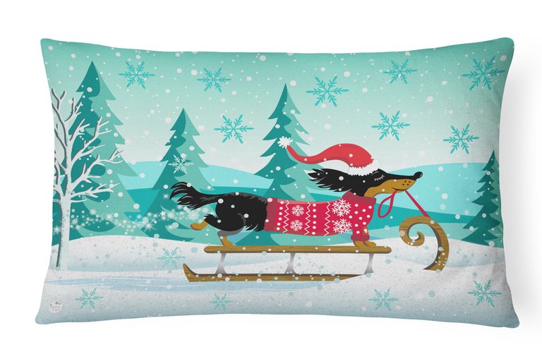 12 in x 16 in  Outdoor Throw Pillow Merry Christmas Dachshund Canvas Fabric Decorative Pillow