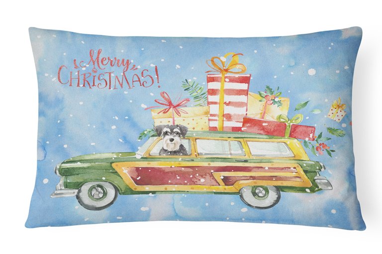 12 in x 16 in  Outdoor Throw Pillow Merry Christmas Schnauzer Canvas Fabric Decorative Pillow
