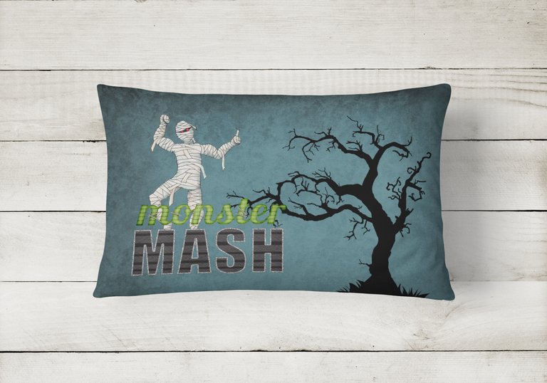 12 in x 16 in  Outdoor Throw Pillow Monster Mash with Mummy Halloween Canvas Fabric Decorative Pillow