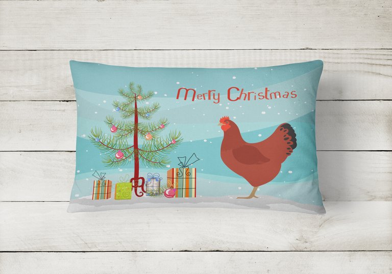 12 in x 16 in  Outdoor Throw Pillow New Hampshire Red Chicken Christmas Canvas Fabric Decorative Pillow