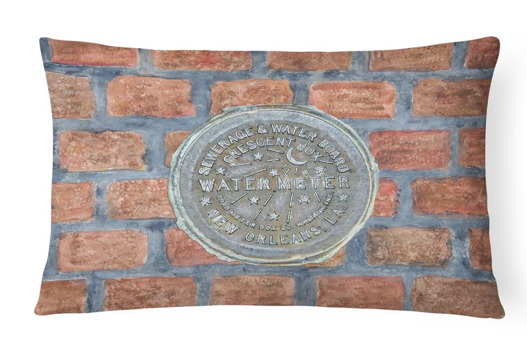 12 in x 16 in  Outdoor Throw Pillow New Orleans Watermeter on Bricks Canvas Fabric Decorative Pillow