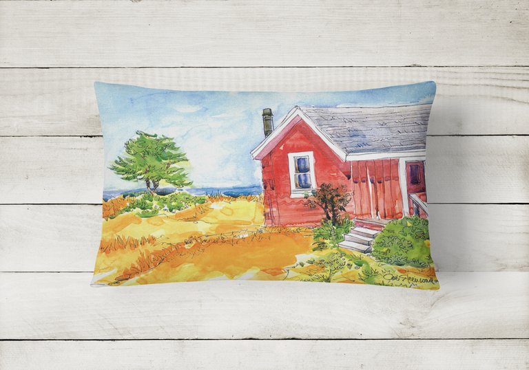 12 in x 16 in  Outdoor Throw Pillow Old Red Cottage House at the lake or Beach Canvas Fabric Decorative Pillow