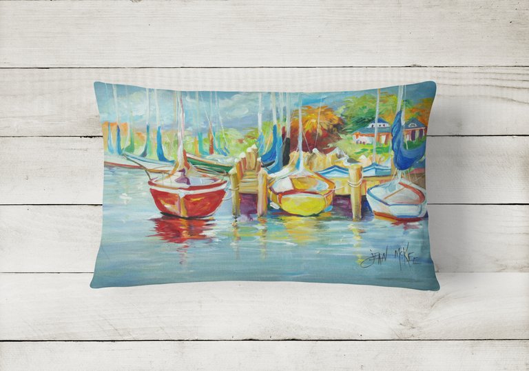 12 in x 16 in  Outdoor Throw Pillow On the Dock Sailboats Canvas Fabric Decorative Pillow