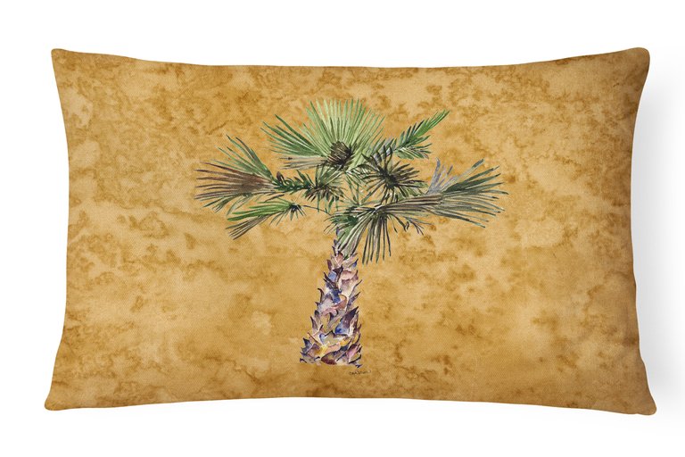 12 in x 16 in  Outdoor Throw Pillow Palm Tree on Gold Canvas Fabric Decorative Pillow