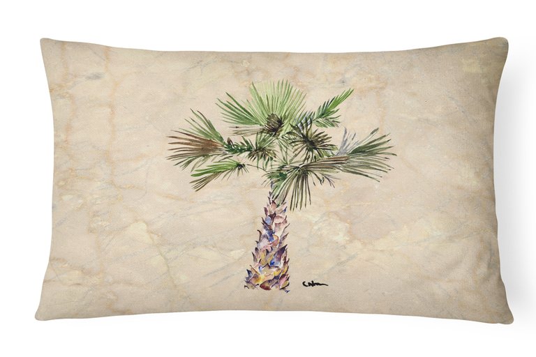 12 in x 16 in  Outdoor Throw Pillow Palm Tree on Marble Background Canvas Fabric Decorative Pillow