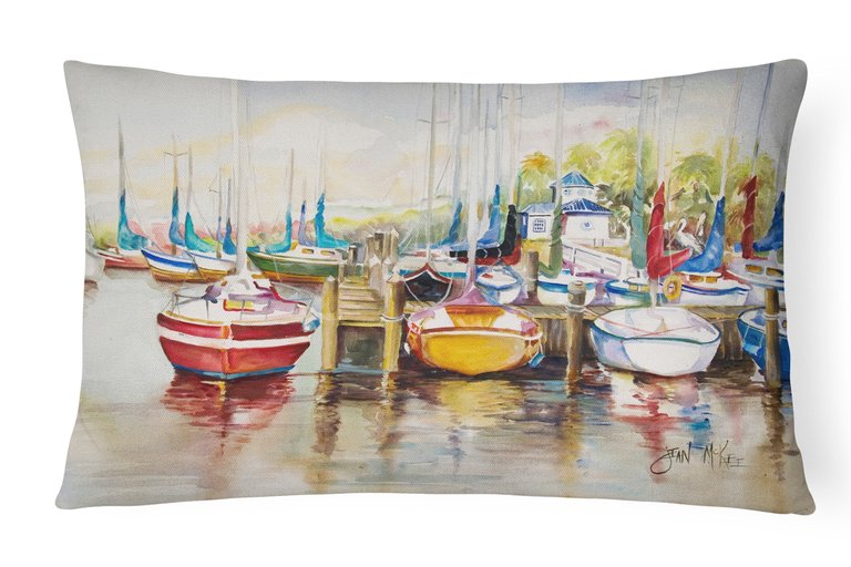 12 in x 16 in  Outdoor Throw Pillow Paradise Yacht Club II Sailboats Canvas Fabric Decorative Pillow