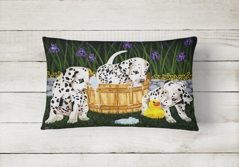 12 in x 16 in  Outdoor Throw Pillow Pass the Soap Dalmatian Canvas Fabric Decorative Pillow