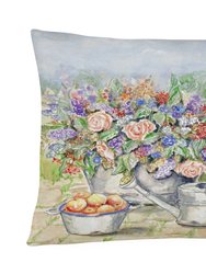 12 in x 16 in  Outdoor Throw Pillow Patio Bouquet and Cat Canvas Fabric Decorative Pillow