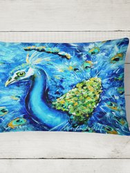 12 in x 16 in  Outdoor Throw Pillow Peacock Straight Up in Blue Canvas Fabric Decorative Pillow