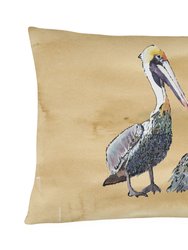 12 in x 16 in  Outdoor Throw Pillow Pelican Sandy Beach Canvas Fabric Decorative Pillow