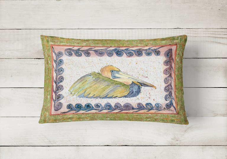 12 in x 16 in  Outdoor Throw Pillow Pelican Sitting Canvas Fabric Decorative Pillow