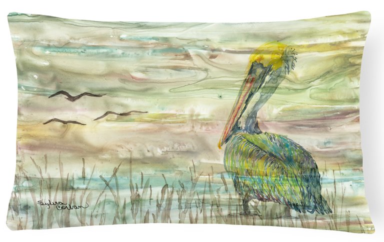 12 in x 16 in  Outdoor Throw Pillow Pelican Sunset Canvas Fabric Decorative Pillow