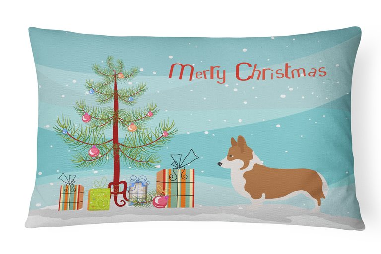 12 in x 16 in  Outdoor Throw Pillow Pembroke Welsh Corgi Christmas Canvas Fabric Decorative Pillow