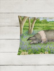 12 in x 16 in  Outdoor Throw Pillow Pig In Bluebells by Debbie Cook Canvas Fabric Decorative Pillow