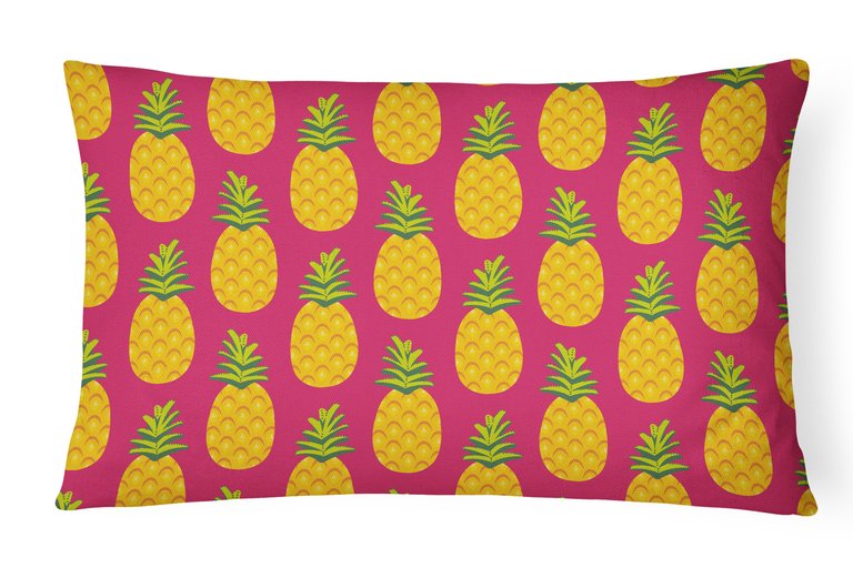 12 in x 16 in  Outdoor Throw Pillow Pineapples on Pink Canvas Fabric Decorative Pillow