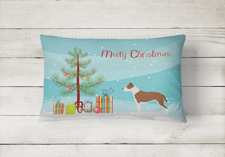 12 in x 16 in  Outdoor Throw Pillow Pit Bull Terrier Christmas Canvas Fabric Decorative Pillow