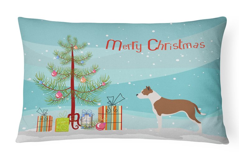 12 in x 16 in  Outdoor Throw Pillow Pit Bull Terrier Christmas Canvas Fabric Decorative Pillow