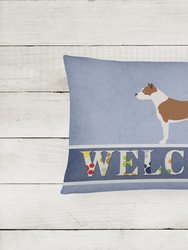 12 in x 16 in  Outdoor Throw Pillow Pit Bull Terrier Welcome Canvas Fabric Decorative Pillow