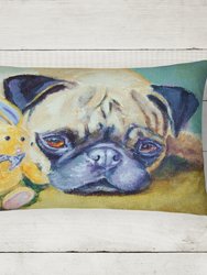 12 in x 16 in  Outdoor Throw Pillow Pug Bunny Rabbit Canvas Fabric Decorative Pillow