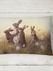 12 in x 16 in  Outdoor Throw Pillow Rabbits in the Dandelions Canvas Fabric Decorative Pillow