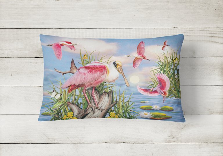 12 in x 16 in  Outdoor Throw Pillow Roseate Spoonbill Canvas Fabric Decorative Pillow