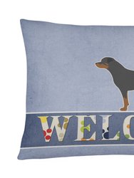 12 in x 16 in  Outdoor Throw Pillow Rottweiler Welcome Canvas Fabric Decorative Pillow