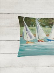 12 in x 16 in  Outdoor Throw Pillow Sailboats on the bay Canvas Fabric Decorative Pillow
