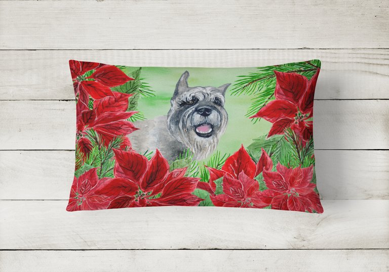 12 in x 16 in  Outdoor Throw Pillow Schnauzer Poinsettas Canvas Fabric Decorative Pillow